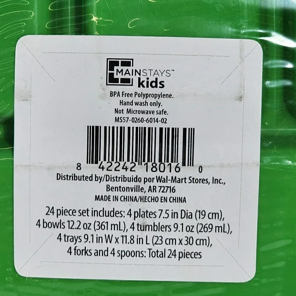 Mainstays Kids Childrens 24 pc Dinnerware Set Pastel Colors BPA Free Multicolor